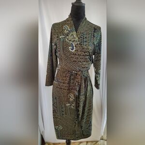 Liz Claiborne Brown and Green Wrap Dress Long Sleeve